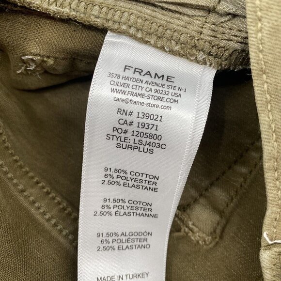 Frame Women’s Size 24 Le Skinny De Jeanne Green Coated Denim Jeans Surplus NWT - Picture 12 of 14